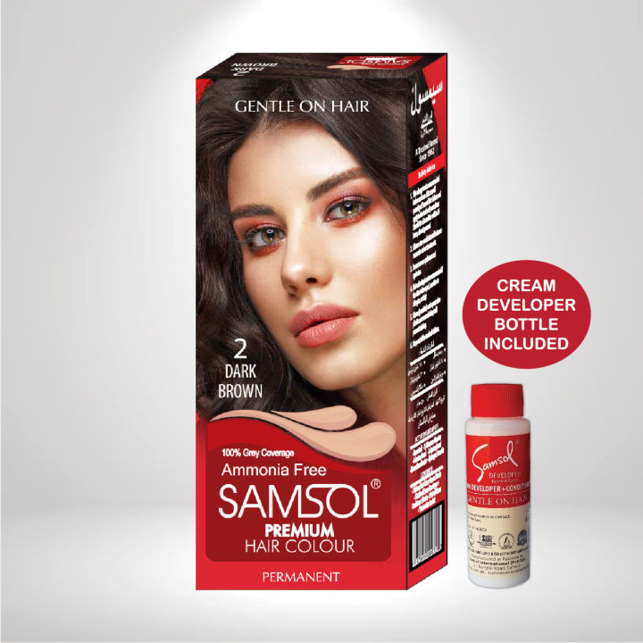 Samsol Hair Colour - 2 Dark Brown - 50ml - Non Metallic Dye