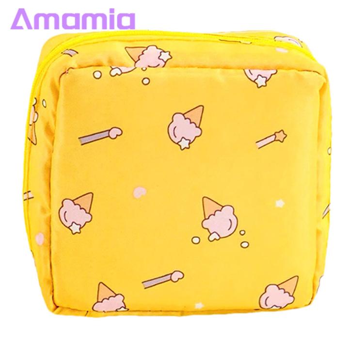 Sanitary Pad Pouch Adorable Cartoon Print Sanitary Napkin Storage Bag Large Capacity Zipper Pouch for Makeup Jewelry More Perfect for Mini Menstrual Product Bag