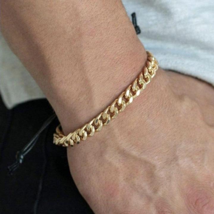 AlRashid Shopping Store Gold Bracelet 100% Cuban Style Chain Bracelet for  Man-Boys