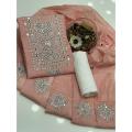 Mirror work dupatta, Mirror work Paper cotton Shirt, chicken emb Trouser, 3 pcs suits. 