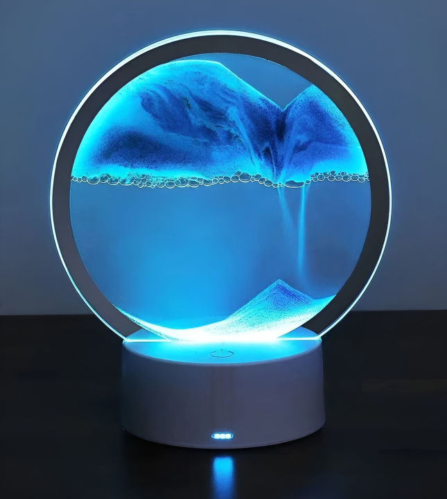 RGB 16 Colors Led Sandscape Lamp, Sandscape Painting, Moving Sand Art, 3D Moving Sand Mountain Lamp With Metal Stand, Hourglass Sand Timer, Sand Lamp, Flow 3D Glass Round Hourglass Painting, Showpiece, Home Decoration By EC Mart