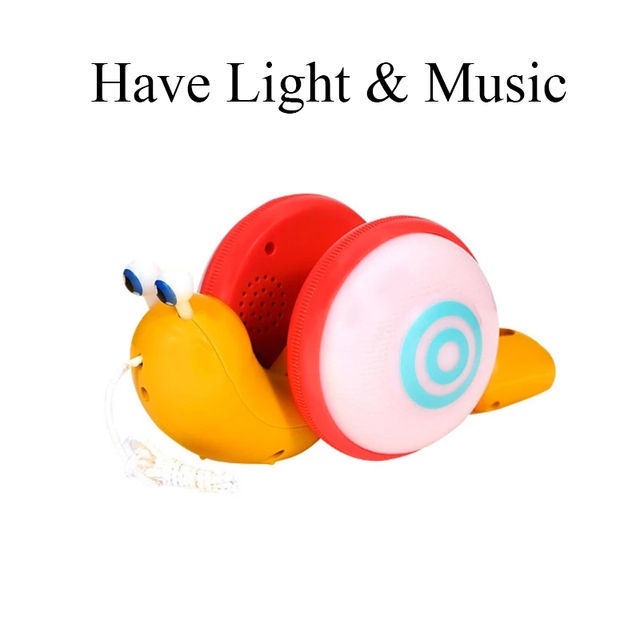 Pull String Snail Glowing Music Car Toy Baby Learn to Crawl Reptile Drag Toddler Toy Parent-child Interactive Game Christmas Gif