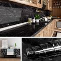 60cm × 200cm Self Adhesive Black / White , Black Gold Marble Sheet for Kitchen - Anti Oil and Heat Resistant Wallpaper. 
