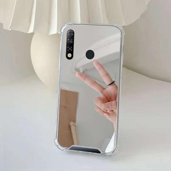 Back Cover for Tecno Spark 4 Luxury Silver Mirror Stylish Plating Fancy Soft Casing Silicone Phone Case Shiny Bling Pouch for Girls and Boys - Silver