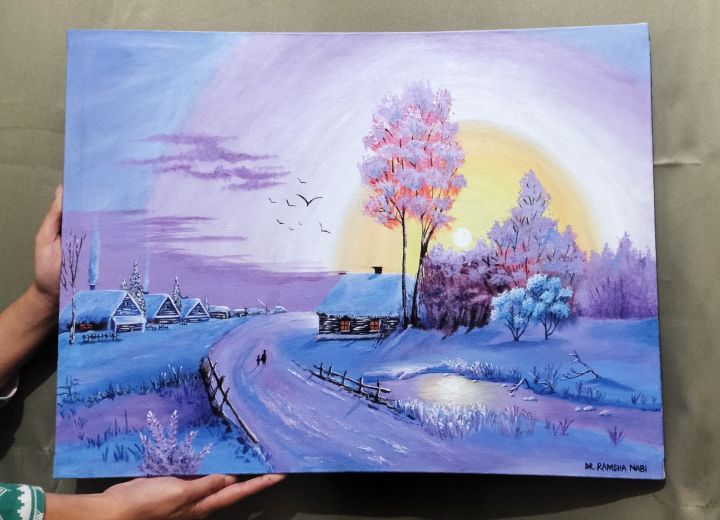 Wall Painting, Original Handmade Painting, Painting for Sale, Home Decor, Acrylic Painting, Winter Snow Painting, Size: 18x24 inches, Painting on Canvas.