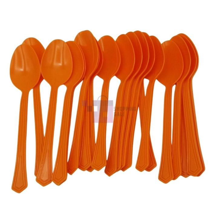 Orange Spoon - 6 Inch - Plastic - Orange Themed Party - Orange - Unisex - Pack Of 20