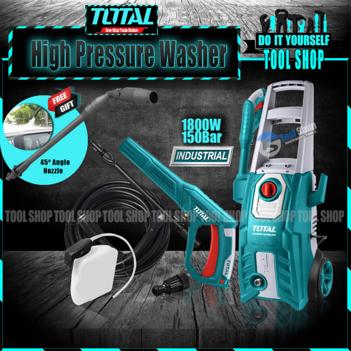 TOTAL Original High Pressure Washer 1800W - 150Bar With Free 45º Angle Nozzle Extension