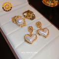 ES S Needle Mid-Ancient Pleated Flower Pearl Hearth-Shaped Earrings Retro Elegant High-Grade Ear Studs Niche Earrings Popular On Web Women. 