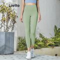 Lovito Summer Plain High Waist Sports Yoga Pants L02044 (Light Blue/Pink/Black/Dark Blue/Gray/Green/Purple). 