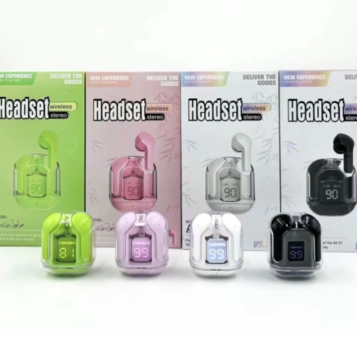 Air 31 Wireless Earbuds with Crystal Clear Case, Bluetooth 5.3, and Type C Charging
