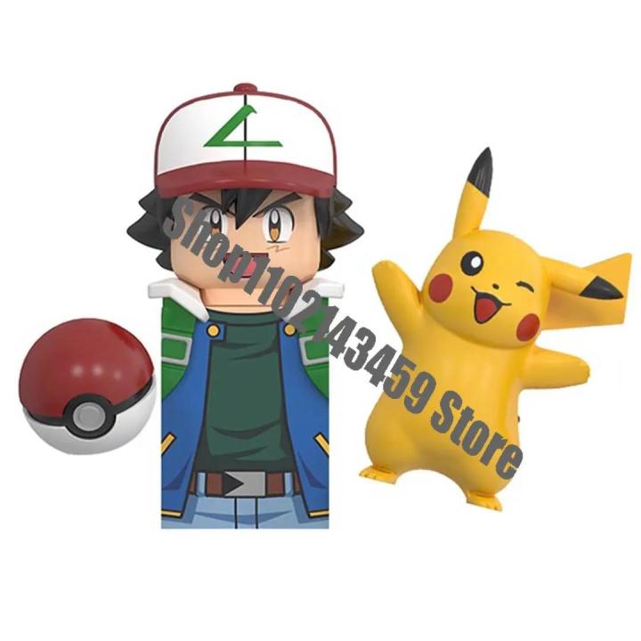 Pokemon Ash Ketchum Anime Cartoon Bricks Pikachu Building Blocks Mini Action Toy Figures Assemble Toys Kids Birthday Gifts EM001