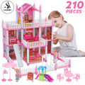 Cottage Girl DIY Assembled Game 201 Pieces 3-Storey 8 Rooms Huge Big Doll House Villa Children's Family DIY Accessories Assembly Dream Castle Toy Girl Gift - Sieze Approx. 20 Inchs. 