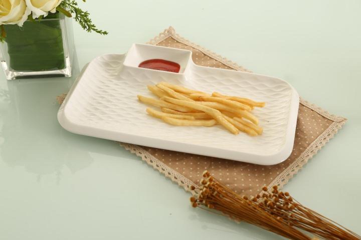 Solecasa Snack N Dip Plate-White Porcelain-10 Inch