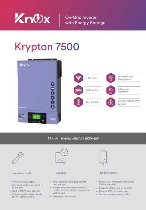 Knox Krypton-7500 Hybrid Infini VIII 6Kw 48V New Model Dual output solar inverter