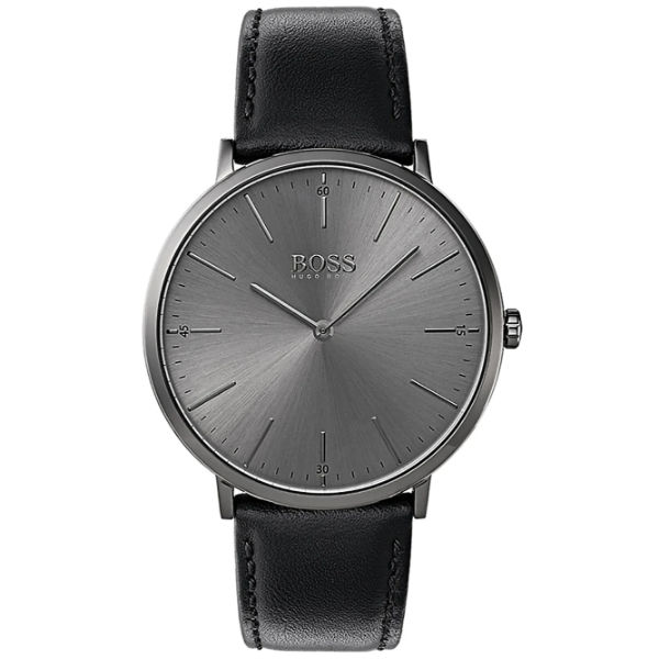 Hugo Boss Modern Black Leather Strap Black Dial Quartz Watch for Gents - 1513540