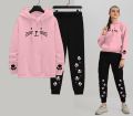 Winter Fleece Casual Meow Printed Hoodie and Trouser Set Track Suit for Girls and Women. 