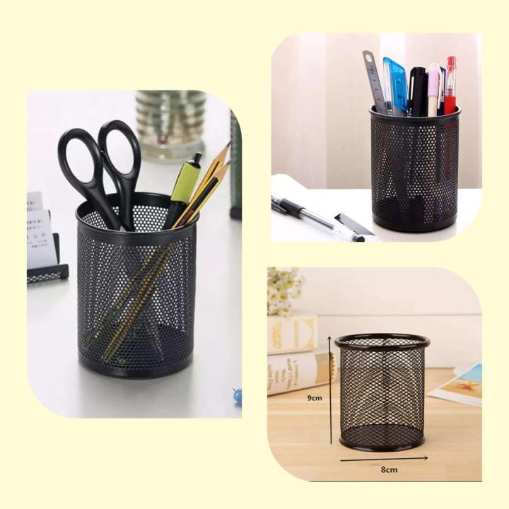 1 Pc - Metal Mesh Pencil and Pen Holder, Wired Metal Mesh Pen Basket Desk Organizer for Office Stationery or Accessory - Black Color