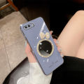 For OPPO A12e Back Cover + Bowknot Makeup Mirror Fashion Shiny Plating Square Bumper Bling Girls Phone Case Soft TPU Silicone Shockproof Back Cover. 