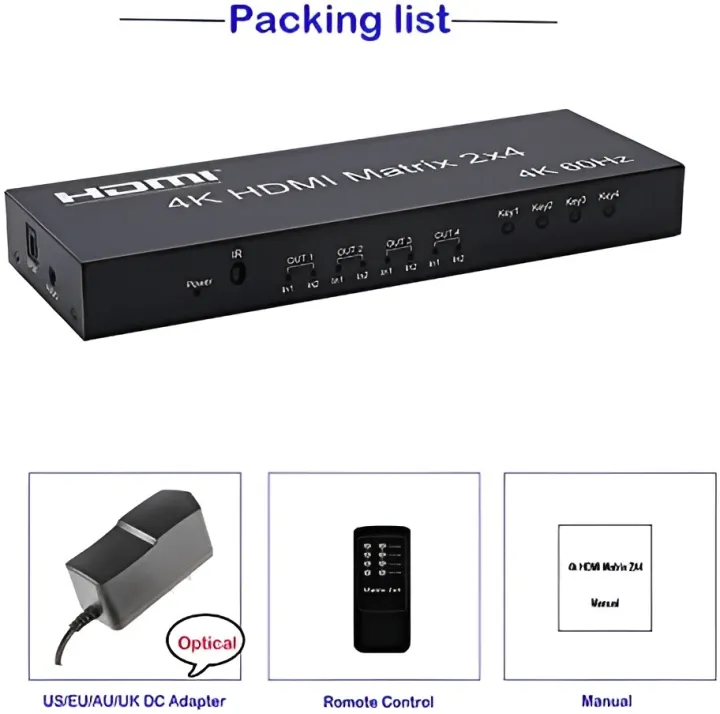 4k%20HDMI%20Matrix%202X4%20Splitter%204K%2060Hz%202%20in%204%20Out%20HDMI%20Splitter%20Switcher%20Audio%20Extractor%20AUX%20SPDIF%20Scale%20Down%20Extracci%C3%B3n%20de%20Canal%20DTS%205.1(2.0%20HDMI%202X4%20Matrix)%20-%20Image%204