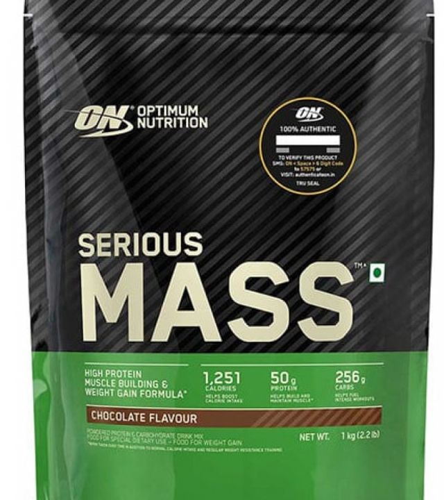 Optimum Nutrition Serious Mass Protein Powder with Creatine & Minerals, High Calorie Mass Gainer, Vanilla Flavour, 3 Servings, 1 kg, Packaging May Vary