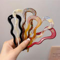 French Twist Acetate Hair Stick, U Shaped Wavy Hairpin, Vintage Tortoise Shell, 12.5cm. 
