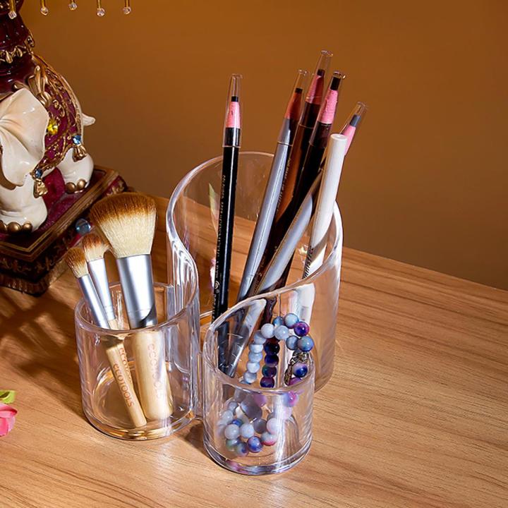 3 Compartments Cosmetic Makeup Organizer Transparent Acrylic Lipstick Holder Display Stand Nail Polish Eyebrow Pencil Storage Box Toothbrush Holder Stationary Holder