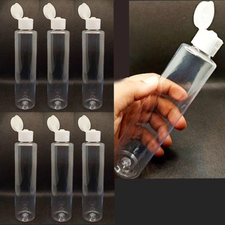 Pack of 6 Clear Empty Plastic Bottles Press Push Bottle 200ml, Hair Oil Empty Bottle Lotion Bottle, Shampoo Bottle, Handwash Bottle / Empty Plastic Bottles Push Flip Top Bottle