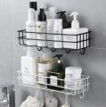 Bathroom Metal Shelf with 4 hooks for Room and Bathroom Storage Hanging Shelf Organizer-Wall-Mounted Spice Rack Organizer, Shower Shampoo Holder, Bathroom Corner Frame,black, white. 