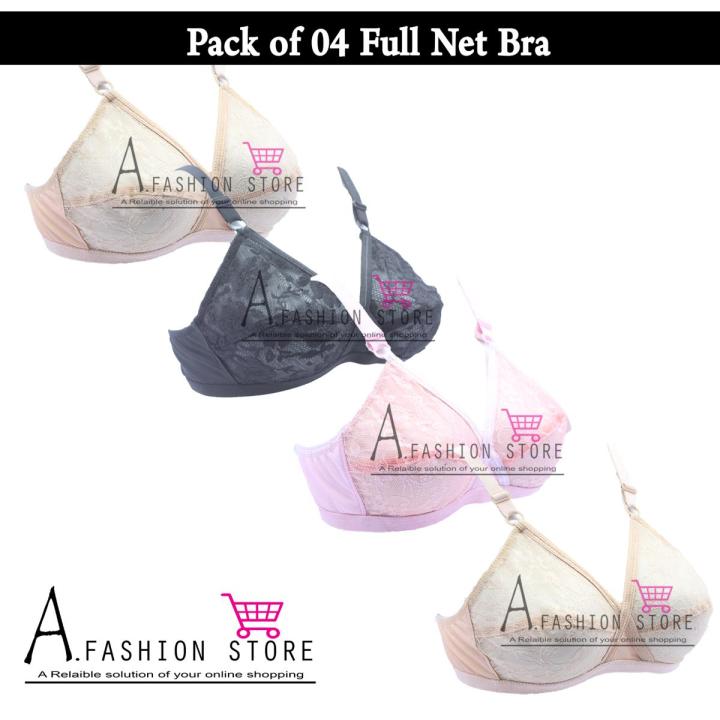 A.Fashion Pack of 04 Transparent Full Net Bra Brief Blouse Brazier ...