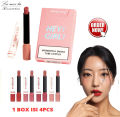 4 in 1 HengFang Korean Matte Lipstick Pack, Set of 4 Hey Girl smoke tube Moisturizing Long Lasting Waterproof Lipstick Women Make up Red, brown, pink, peach Velvet Cosmetic Lipsticks set. 