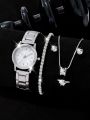 Fashionable Ladies' Silver Watch Set - New 6PCS Luxury Watch Collection for Women. 