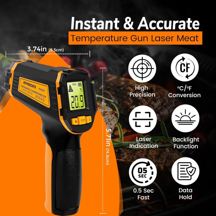 KNINE OUTDOORS Infrared Thermometer Laser Temperature Gun 58 To 1112 Single Laser Targeting Distance To Spot Ratio 12 1 For Cooking Oven And Meat