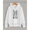 White Bts Printed Winter Zipper Full Seeves Hoodie For Women. 