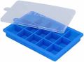 ZF Easy Push Pop out Square Silicon Ice Cubes Tray 15 Cubes WITH LID. 