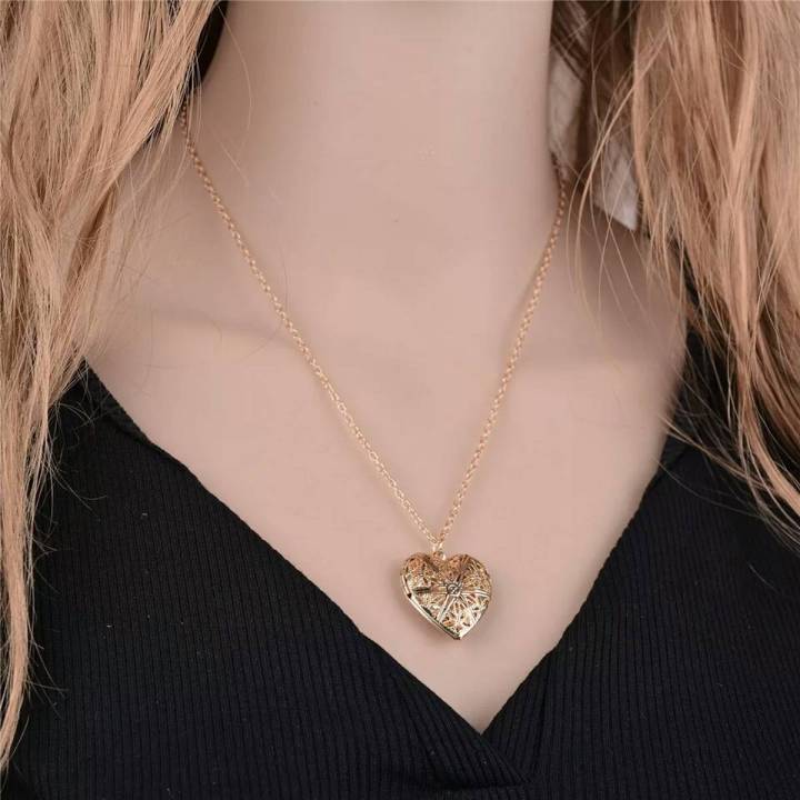 Love Heart Locket Pendants Openable Photo Frame Glossy Family Picture Necklace Family Love Gift
