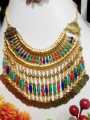 Gold Plated Multicolor Afghan Style Necklace Set with Coins – Traditional Handmade Ethnic Jewelry. 