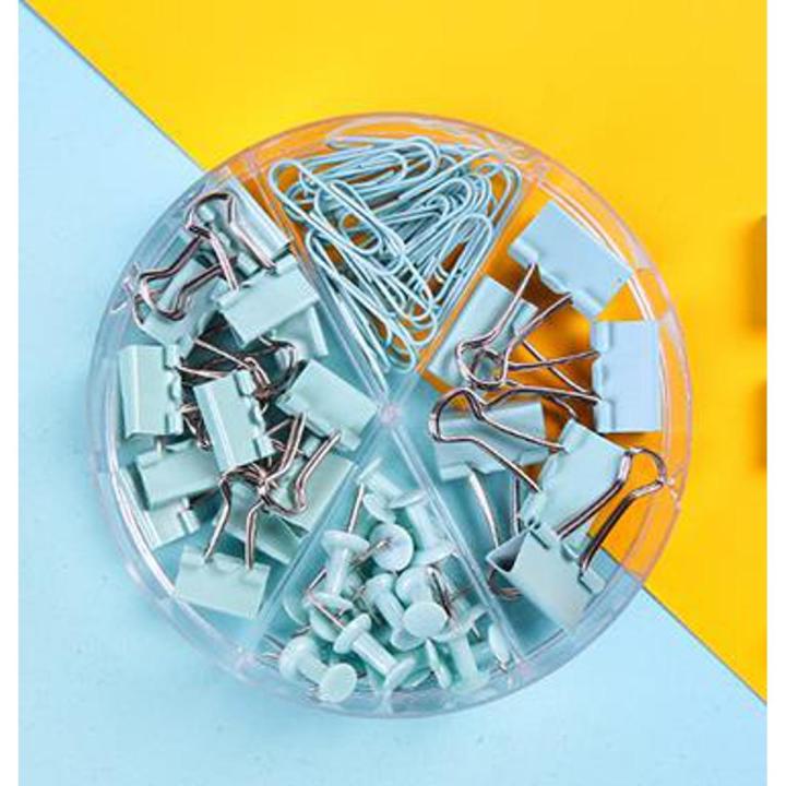 【HOT】 72 Pcs Multifunctional Combination Push Pins Paper Clips Thumbtack Stationery Metal Clear Binder Clips Set School Office Supply