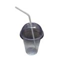 Disposable Plastic Cups Glass With Dome Lids Pack of 50 with Straw 380ml. 