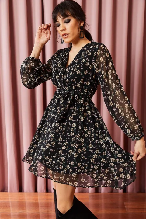 Ola%20Store%20Women's%20Black%20Lined%20Belted%20Double%20Breasted%20Chiffon%20Dress%20ELB-19000999%20-%20Image%203