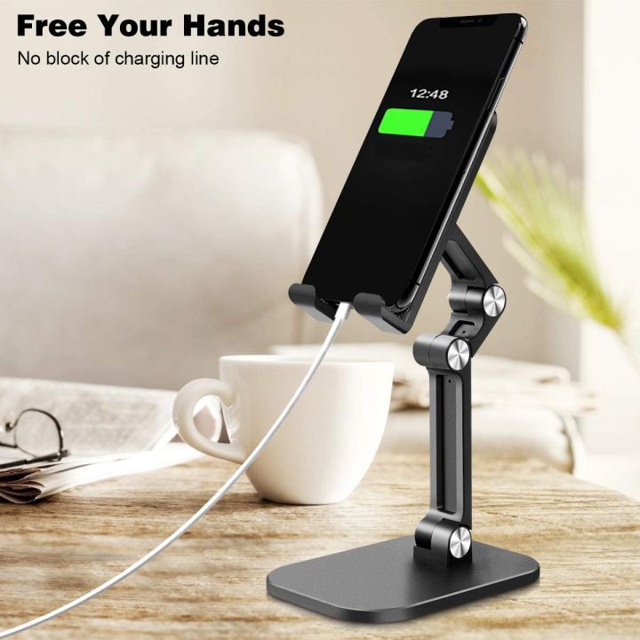 Foldable Phone Stand Plastic Cell Phone Holder Adjustable Desk Bracket Smartphone Mount Universal for iOS/Android Mobile Phone-Black