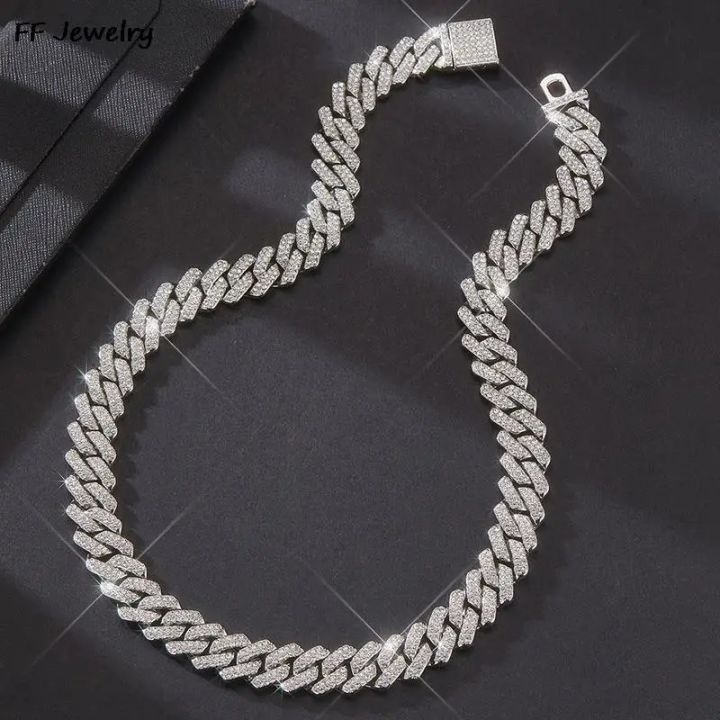 16/18/20/24inch Cuban Link Chain Hip Hop Men Necklace iced out chain 2 Row Rhinestone Paved Miami Rhombus Cuban Necklace