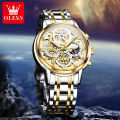 OLEVS Watch for Men  Waterproof Trendy Hollow-Carved Design Stainless Steel Chronograph Luminous multifunctional Watch 9947. 