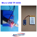TP 4056 Micro USB 18650 Lithium battery charging and protection integrated charging board. 