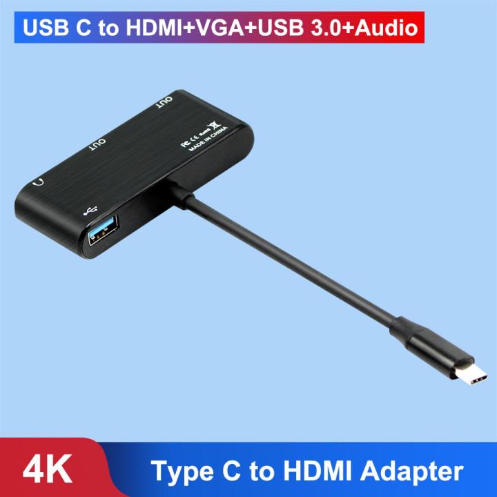 Type C to HDMI VGA Adapter Converter USB C 3.1 to HDMI+VGA+Audio Converter 3 in 1 USBC Hub Use for Mobile Phones and PC/Macbooks