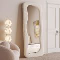 Irregular Wavy Full-Length Mirror - 63"x24" Wave Arched Floor Mirror with Flannel-Wrapped Wooden Frame (White). 