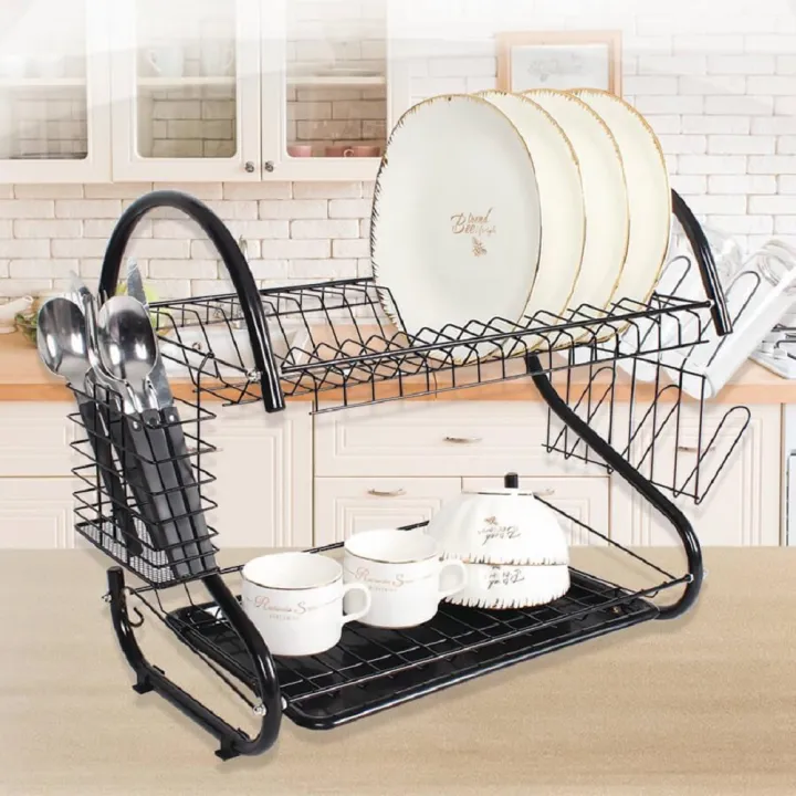 Matte%20Black%20S%20Shape%20Double%20Decker%20Dishrack%20Plate%20Dish%20Spoon%20Fork%20Bowl%20Cup%20Drainer%20Rack%20Kitchen%20Organizer%20With%20Glass%20&%20Cutlery%20Holder%20-%20Image%202