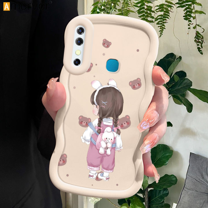AMORVOR for Infinix Hot 8 Hot 8 Pro Back Cover Lovely Girl Pattern Luxury Phone Case Macaron Wave Soft Silicone Mobile Cover