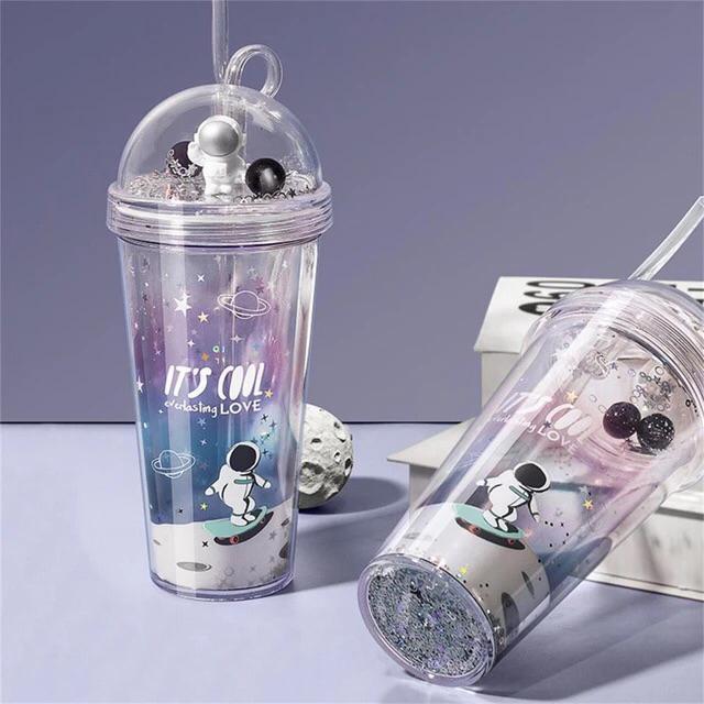 Space Galaxy Planet Astronaut Sipper, Sipper Bottle with Straw for Kids, Tumbler with Straw(Print May Vary)-Pack Of 1