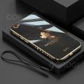 For OPPO A83 Back Cover with Hand Strap Luxury Shiny 6D Plating Maple Leaves Pattern Protective Case Square Bumper Soft Silicone Mobile Phone Cases. 