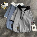 Short hoodie for summer fashion label loose fitting men's top, half sleeved shirt, t-shirt. 
